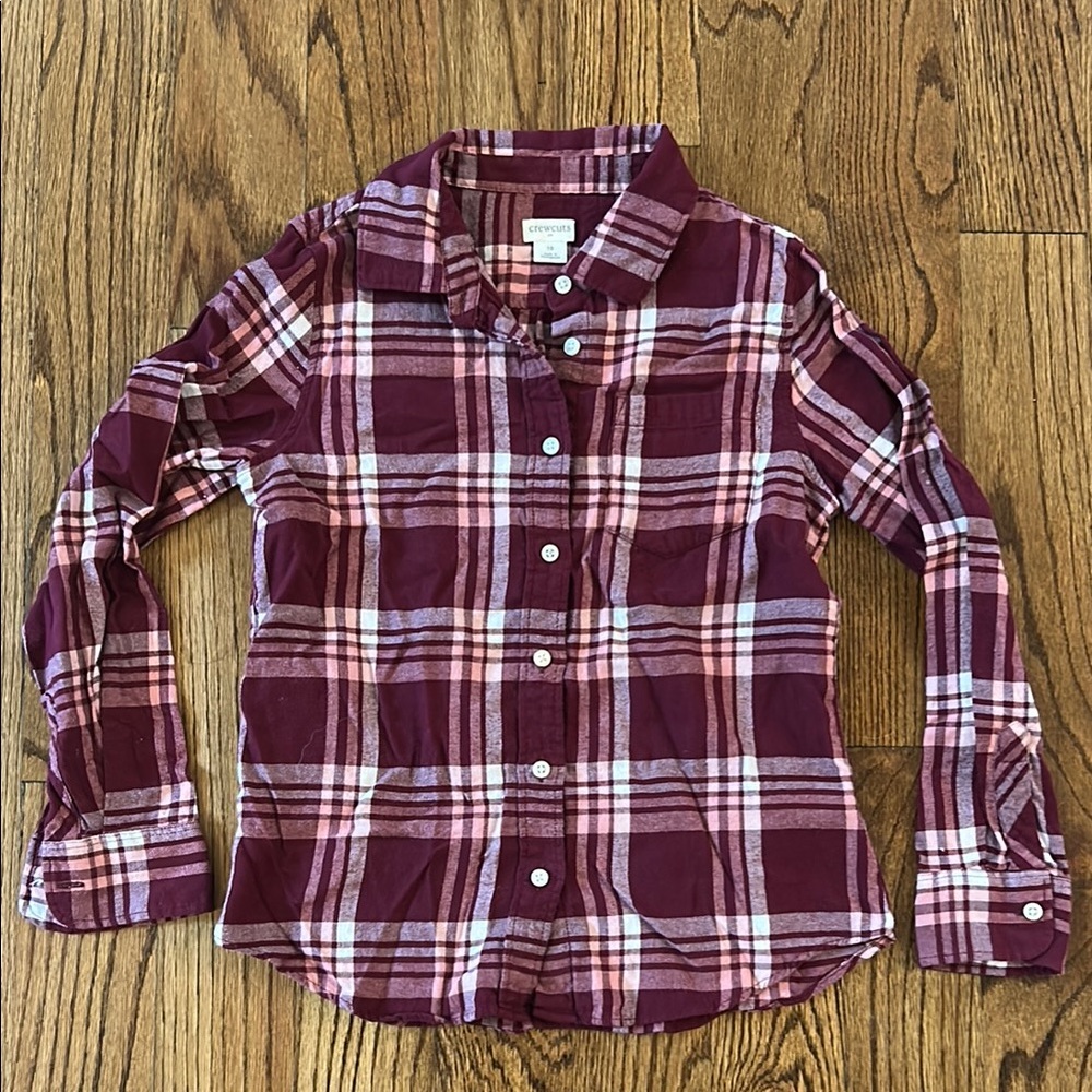Crewcuts Burgundy and Pink Plaid Button Down Shirt